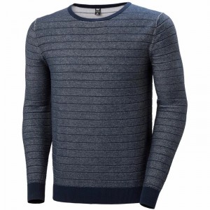 Férfi Helly Hansen Fjord Summer Knit Pulóverek Sötétkék Fehér | BLNVD-9573
