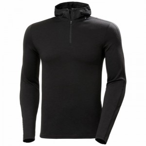 Férfi Helly Hansen Lifa Merino Lightweight Hooded Pulóverek Fekete | OGKZD-9648