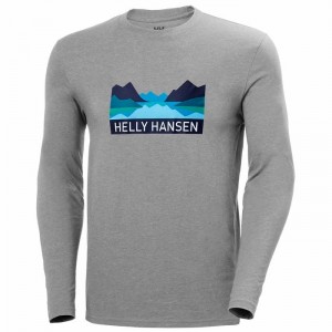 Férfi Helly Hansen Nord Graphic Longsleeve Tshir Póló Szürke | QBYNZ-3750